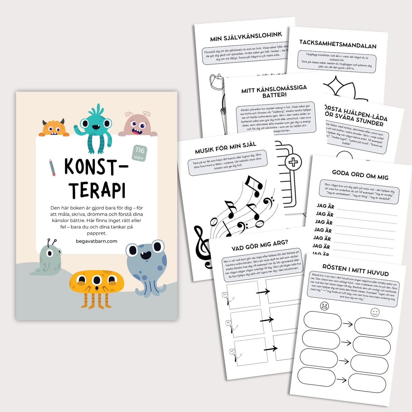 "Konstterapi" – 116 kreativa och lekfulla övningar för barn (utskrivbara arbetsblad)