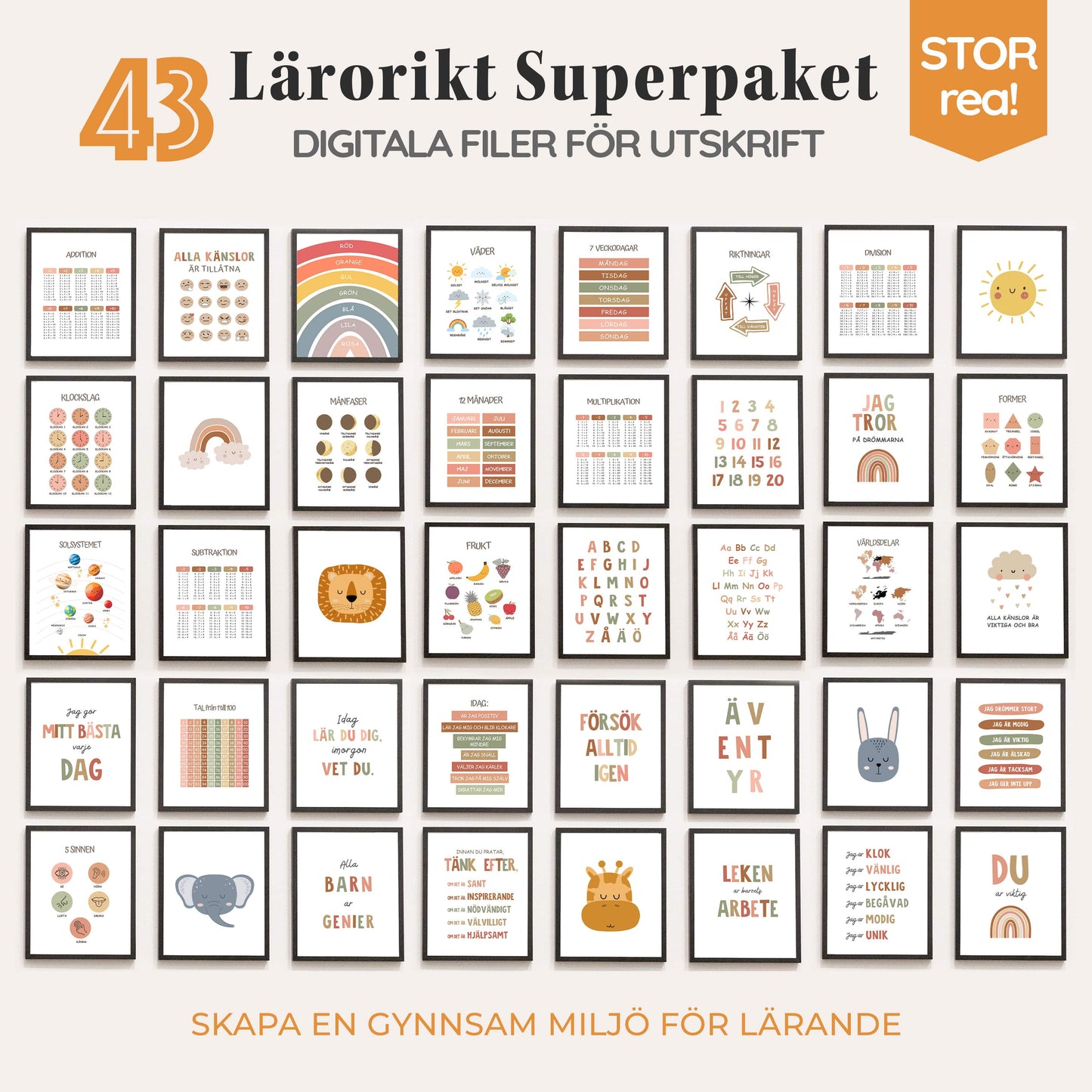 Lärorikt superpaket: 43 pedagogiska, motiverande och inspirerande affischer för barnrummet! (utskrivbar produkt)